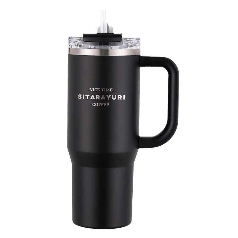 SYURI Thermos Cup Large Capacity Suction Tube Cup High Color Value Water Cup Office Cold Cup Portable Car Handle Cup